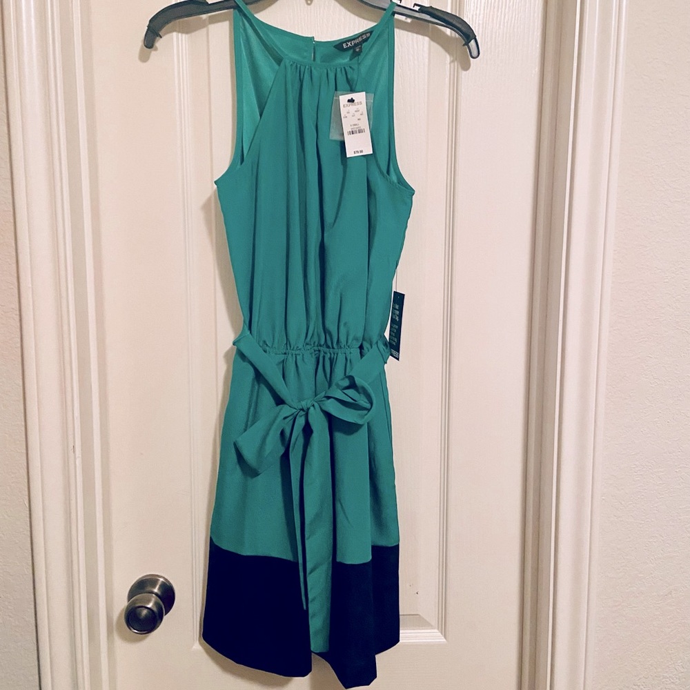 NWT Express Green Navy Colorblock Belted Sheath Dress XS